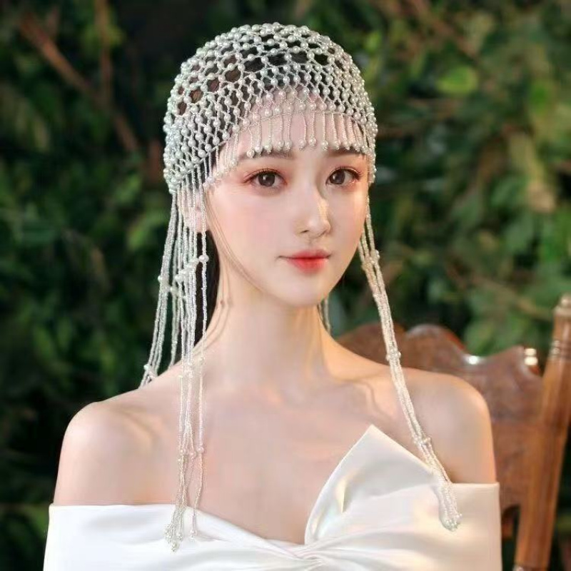 Photography Wedding - Vintage Handmade Beaded Pearl Tassel Hair
