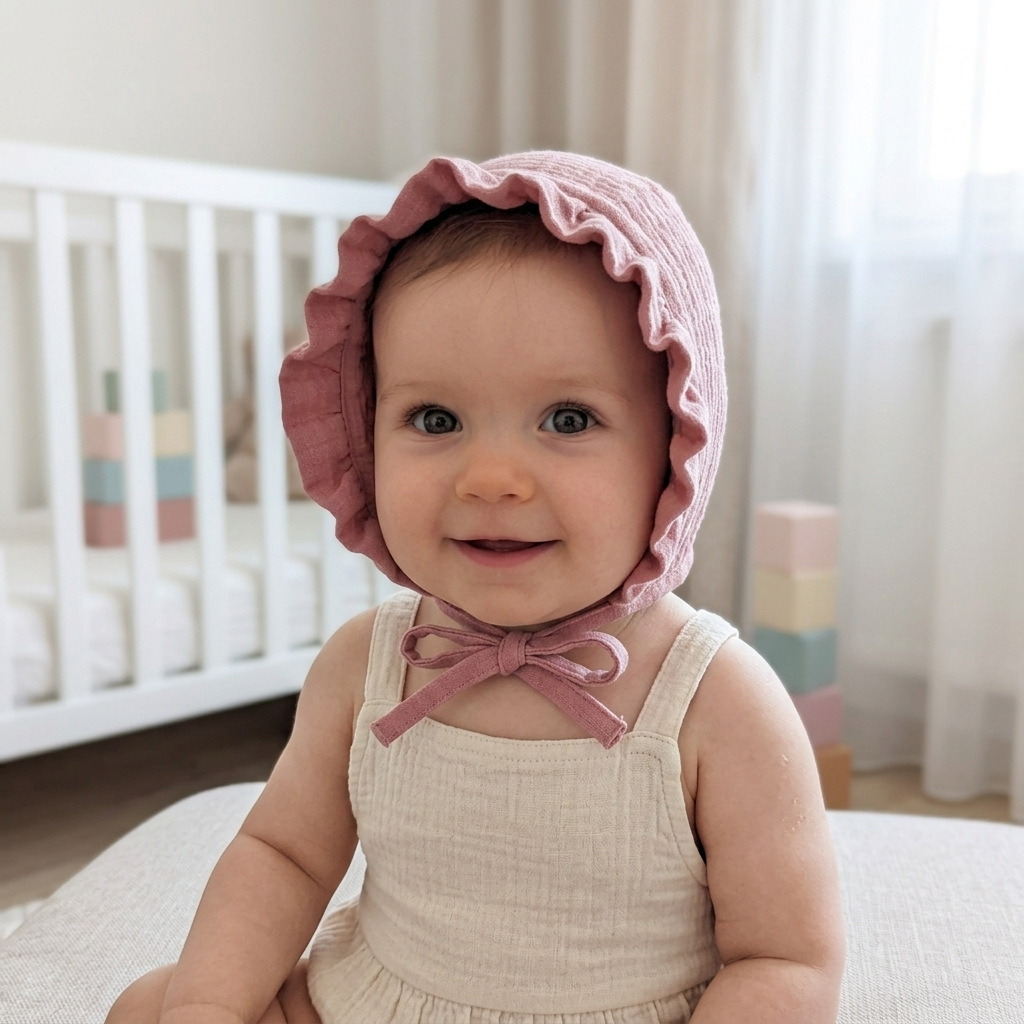 Photography Still Life - Soft Muslin Baby Bonnet Ruffle Baby