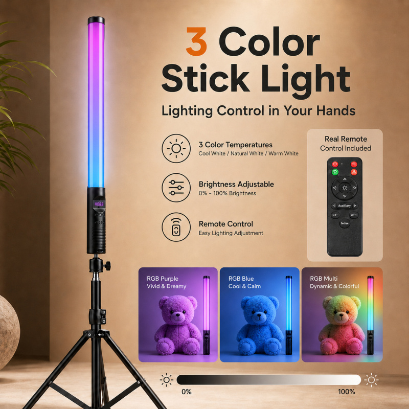 Photography Bulb - RGB Handheld Video Light Wand, Portable