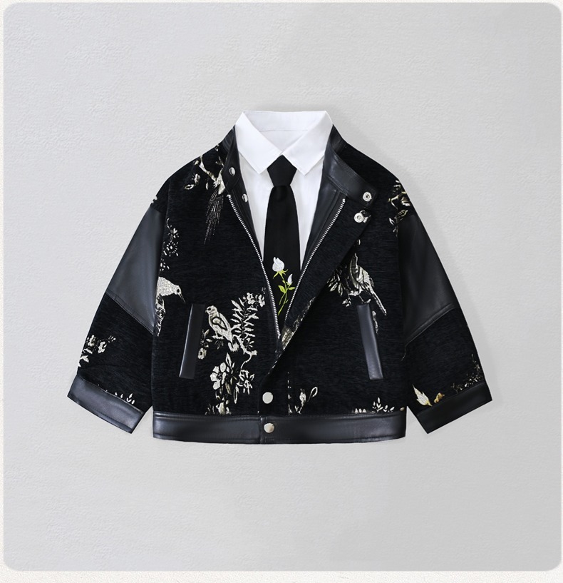 Photography Wedding - Gentleman Kids Embroidery Motorcycle Pu Leather