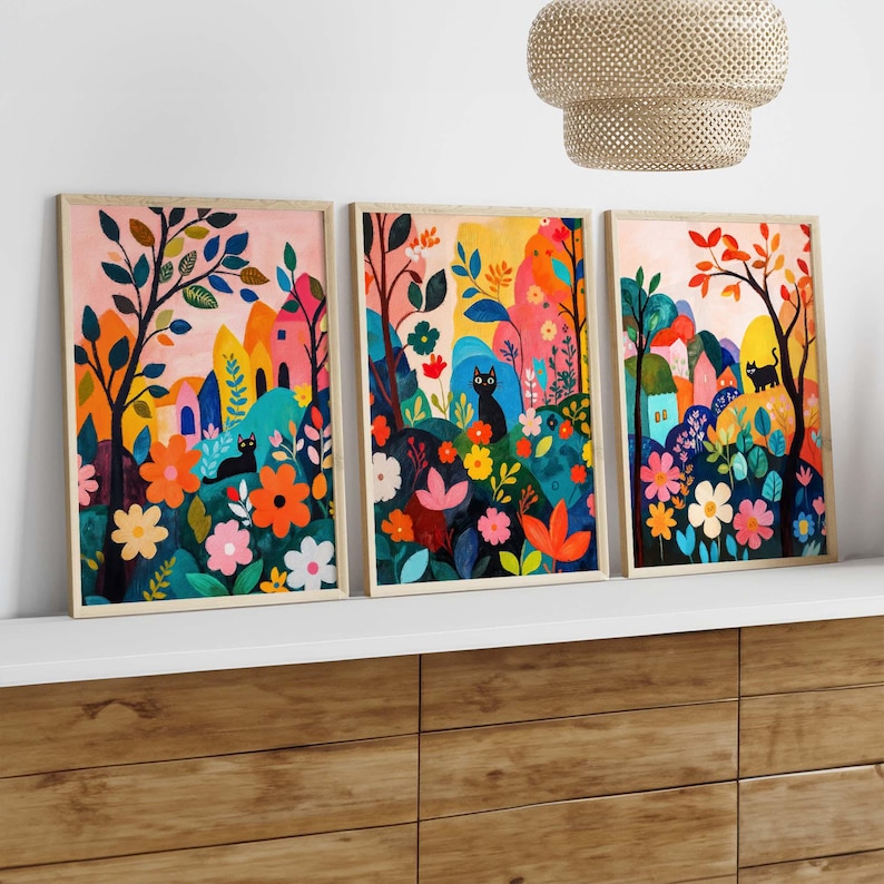 Photography Types - 3pcs Modern Garden Black Cat Wall