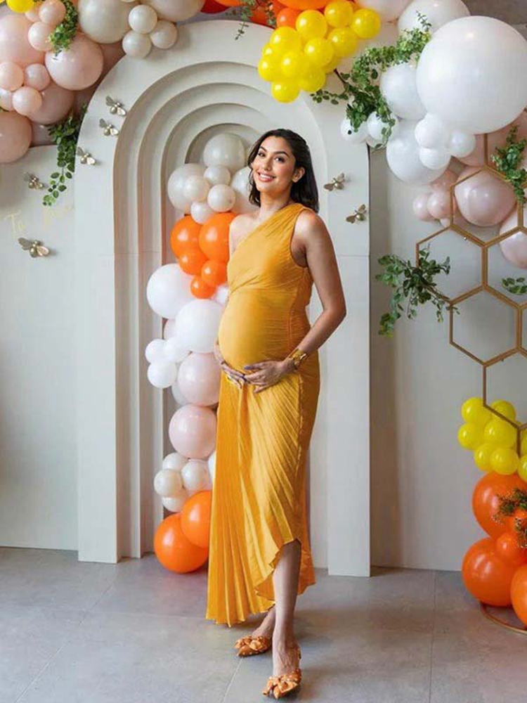 Photography Yellow - Yellow Off-Shoulder Pregnancy Photoshoot Gown Maternity