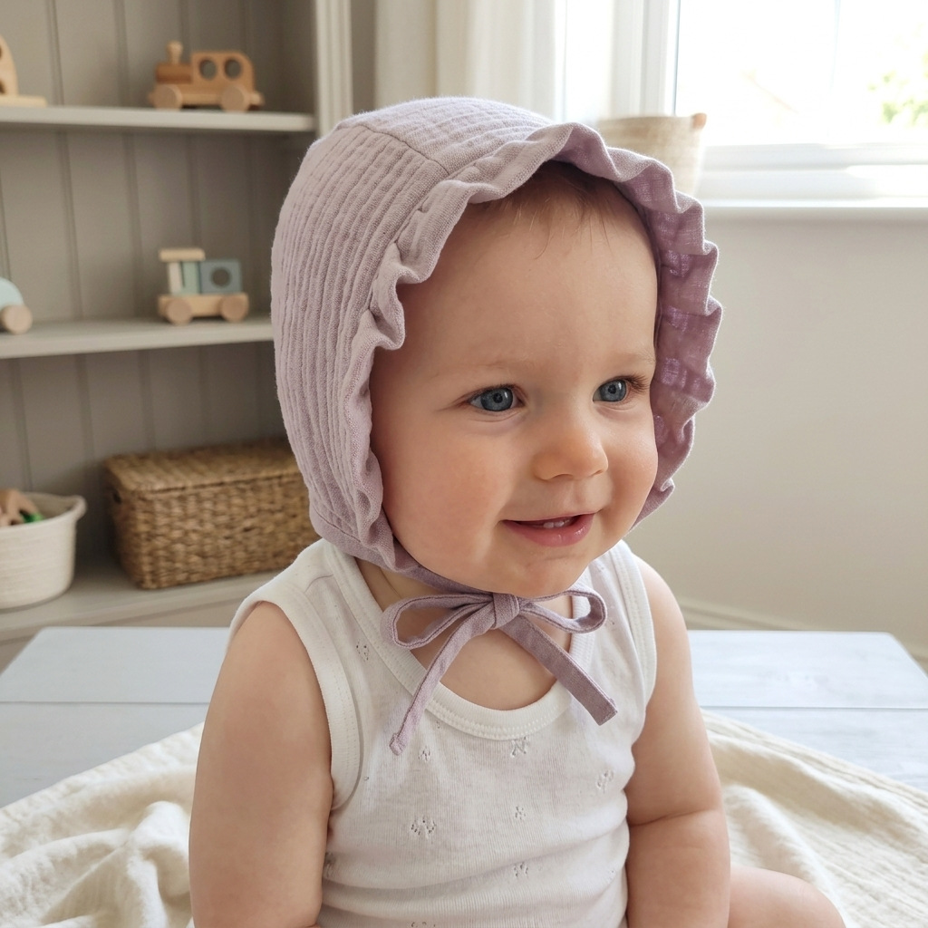 Soft Muslin Baby Bonnet Ruffle - Photography Still Life review and price