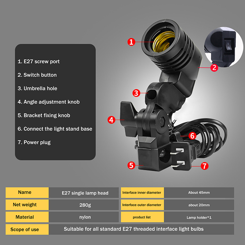 E27 AC Socket Lamp Single Head - Photography Bulb review and price