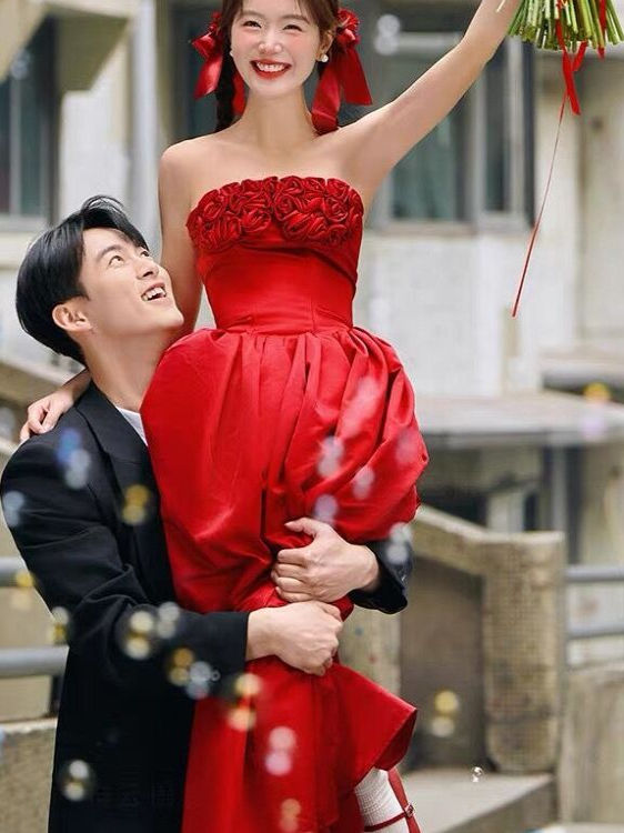 2025 New Red Strapless Floral  - Photography Wedding review and price